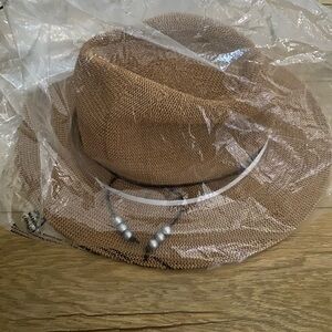 Stylish Tan Women's Hat with Beaded Detail